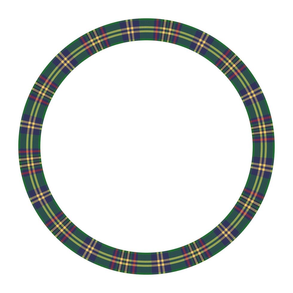 Round frame vintage pattern design template. Circle border designs plaid fabric texture. Scottish tartan background vector