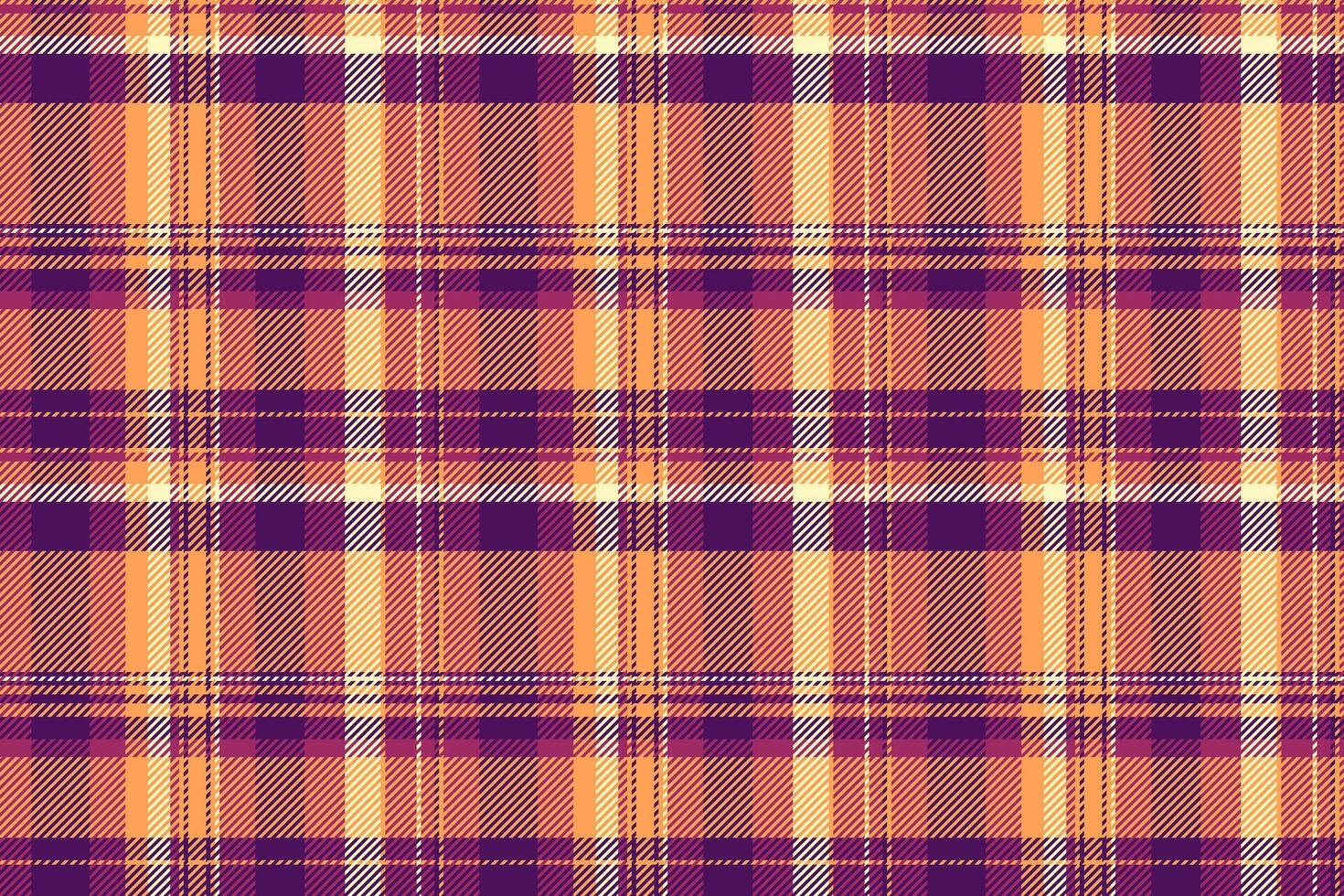 Crease pattern check plaid, female background fabric . Ornamental seamless tartan textile texture in orange and pink colors. vector