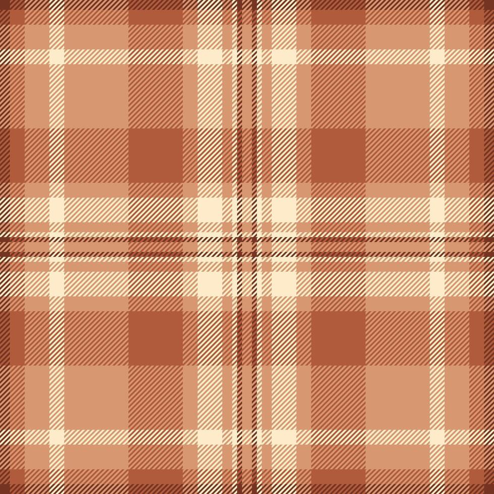 Silky plaid pattern tartan, cloth seamless background fabric. Wide check texture textile in orange and blanched almond colors. vector