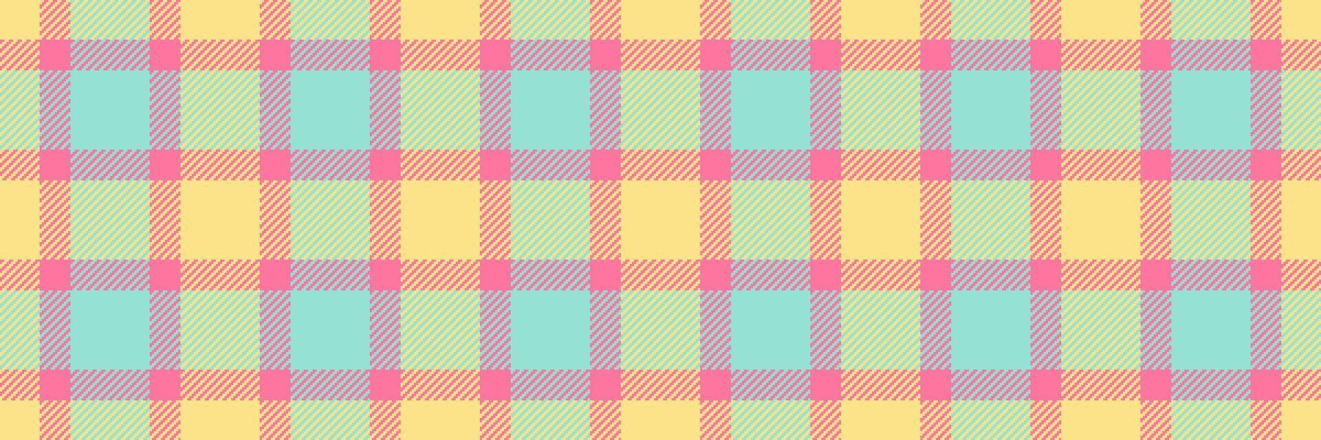 70s textile plaid, platform pattern texture fabric. Postcard background tartan check seamless in yellow and teal colors. vector