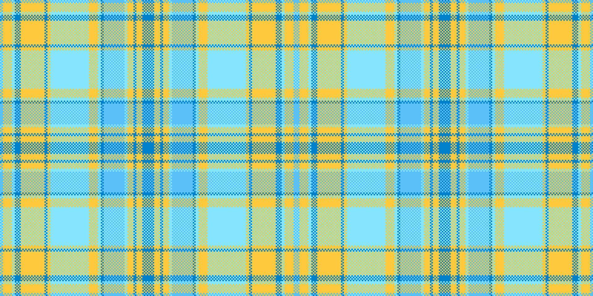 Artwork pattern background textile, pano check tartan. Manufacture seamless fabric texture plaid in cyan and amber colors. vector