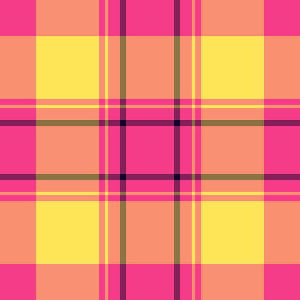 Colourful texture pattern fabric, wide plaid seamless tartan. Purchase check textile background in red and pink colors. vector