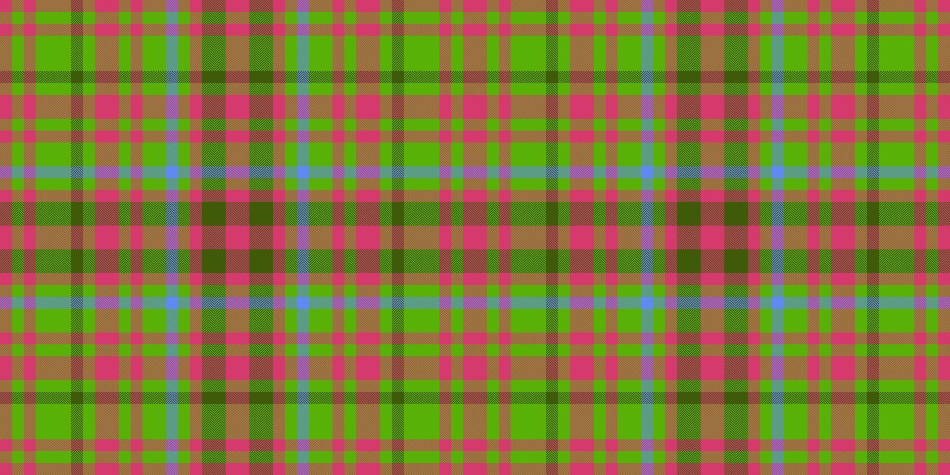 New plaid pattern, ragged check textile tartan. Surface texture background seamless fabric in green and red colors. vector