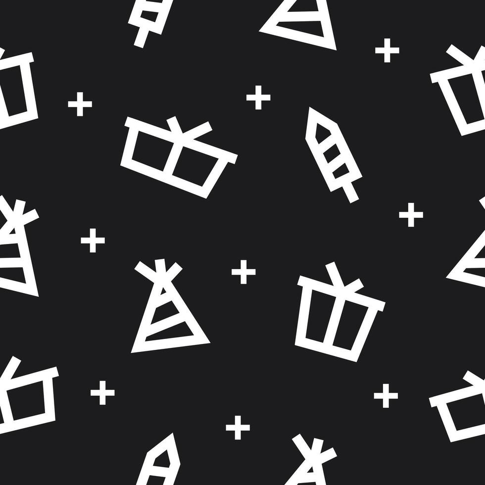 outline new year seamless pattern on black background vector