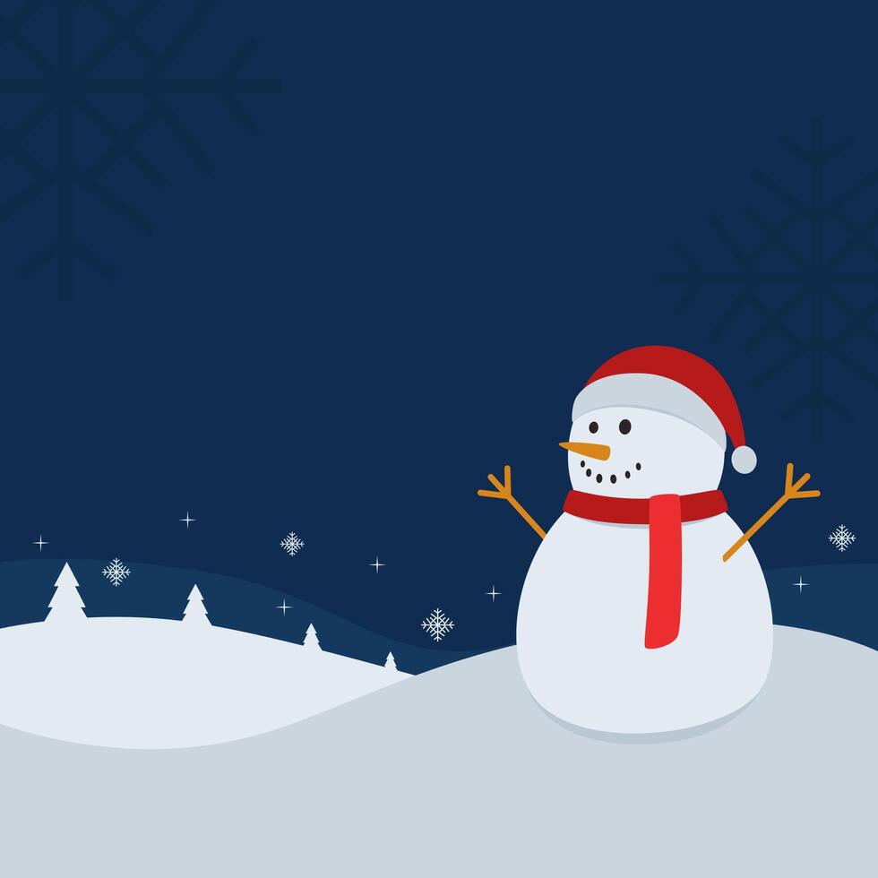 snowman with red scarf and santa hat illustration template background. christmas background with snowman vector