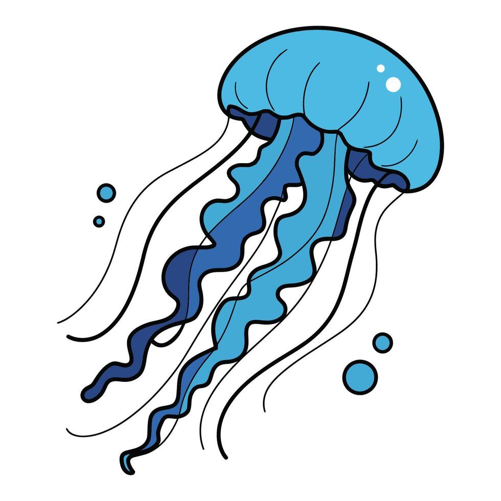 Blue Jellyfish with Flowing Tentacles Illustration vector