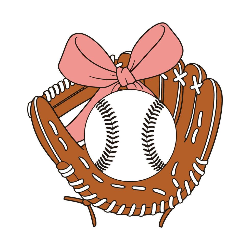 Illustration of Baseball Glove with Pink Bow Illustration vector