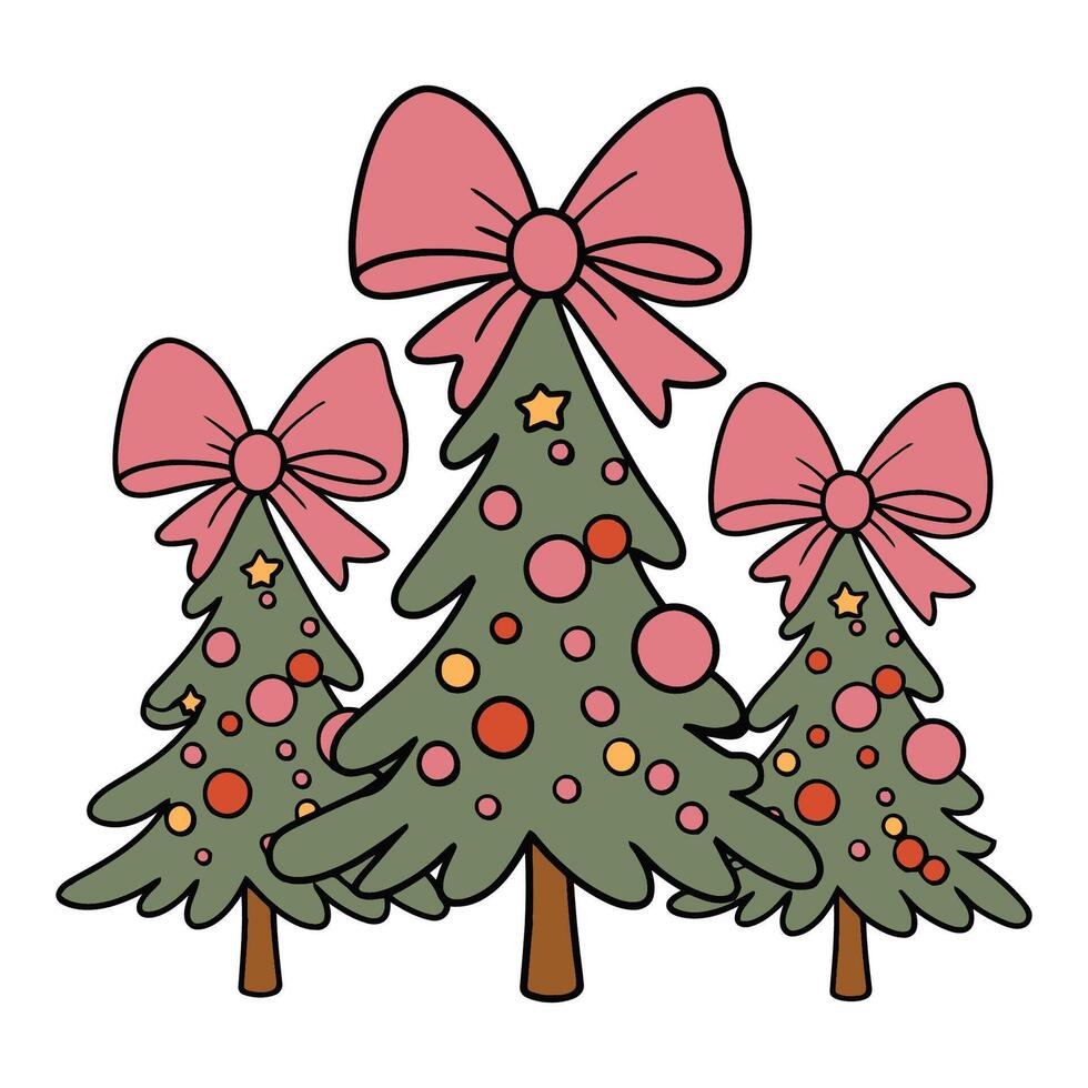 Decorated Christmas Trees with Pink Bows Illustration vector