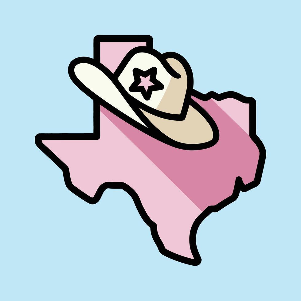 Pink Texas Map with Cowboy Hat vector