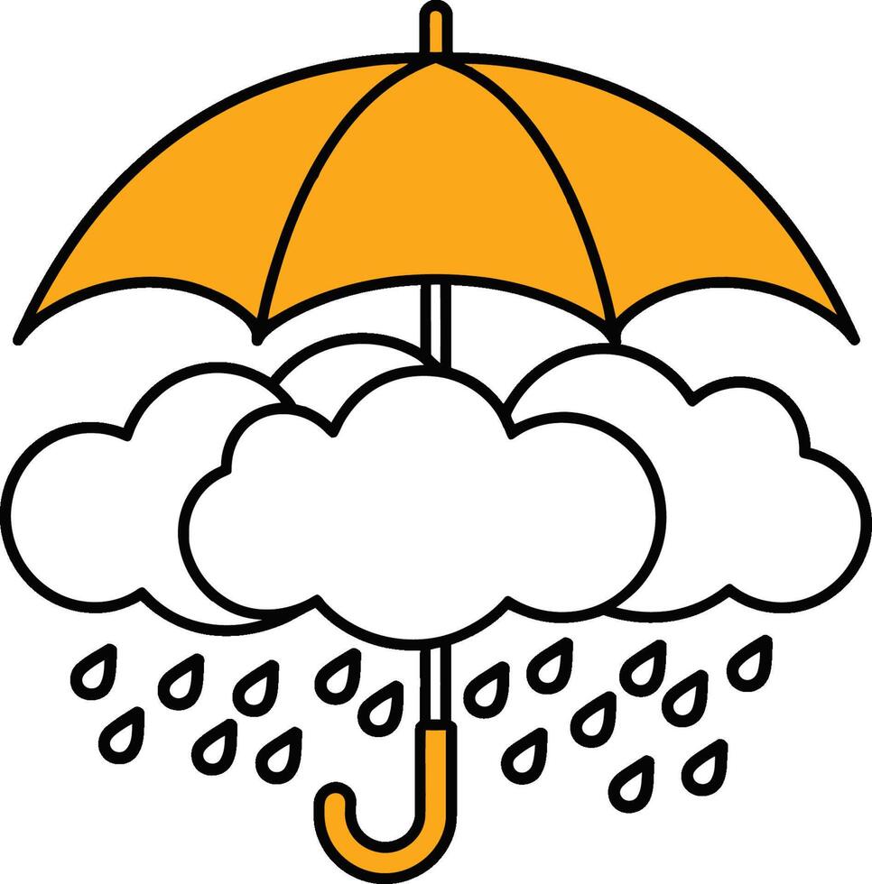 Yellow umbrella with clouds and raindrops illustration vector