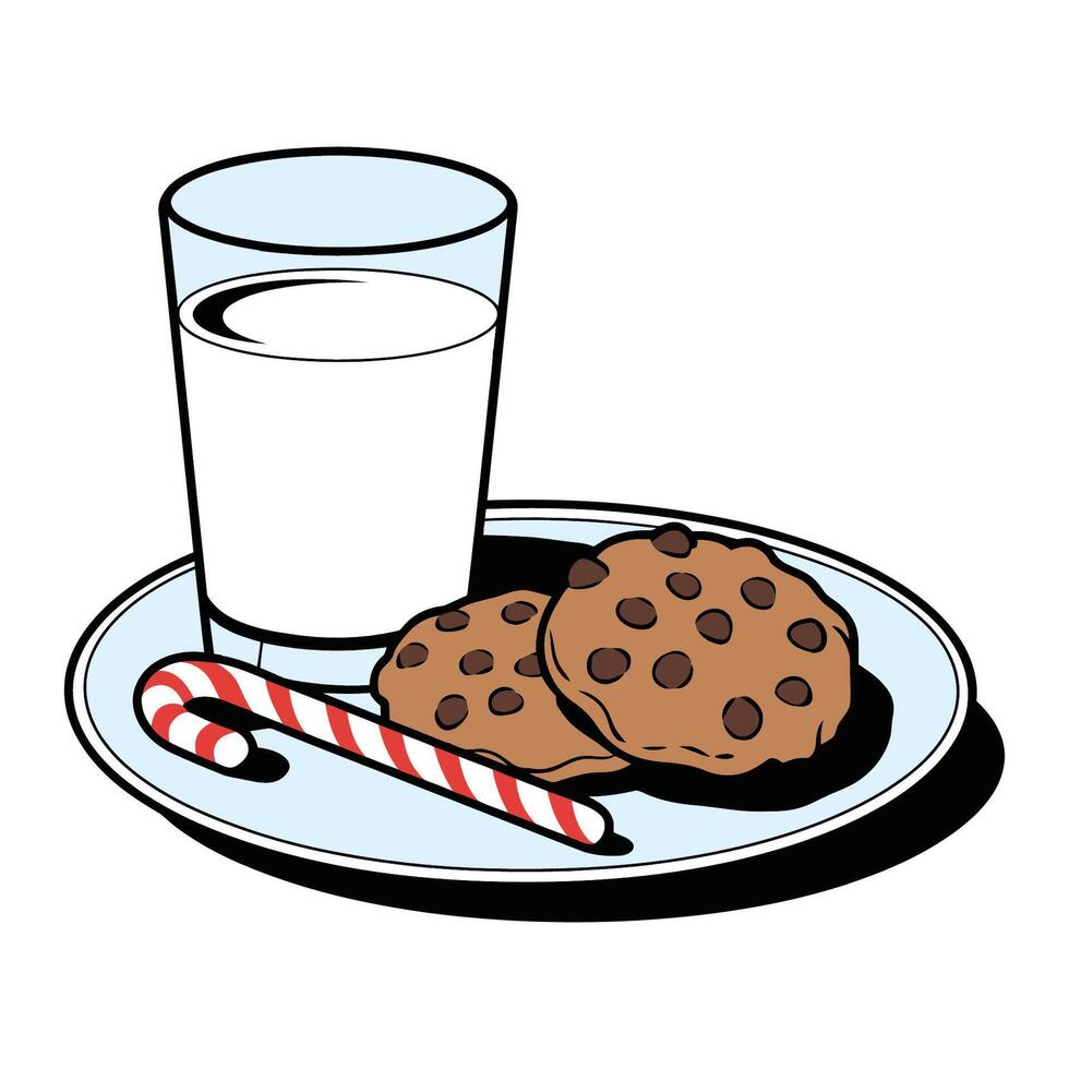 Milk and Cookies with Candy Cane Illustration vector