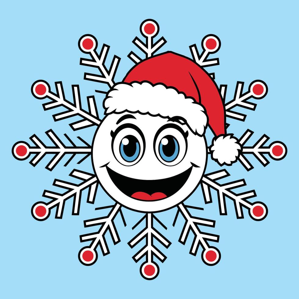 Cheerful Snowman Face with Santa Hat and Snowflakes vector