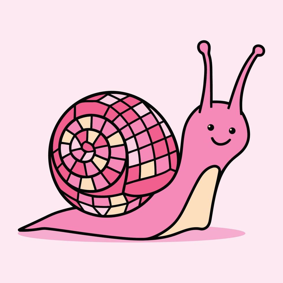 Pink Snail with Disco Ball Shell Illustration vector
