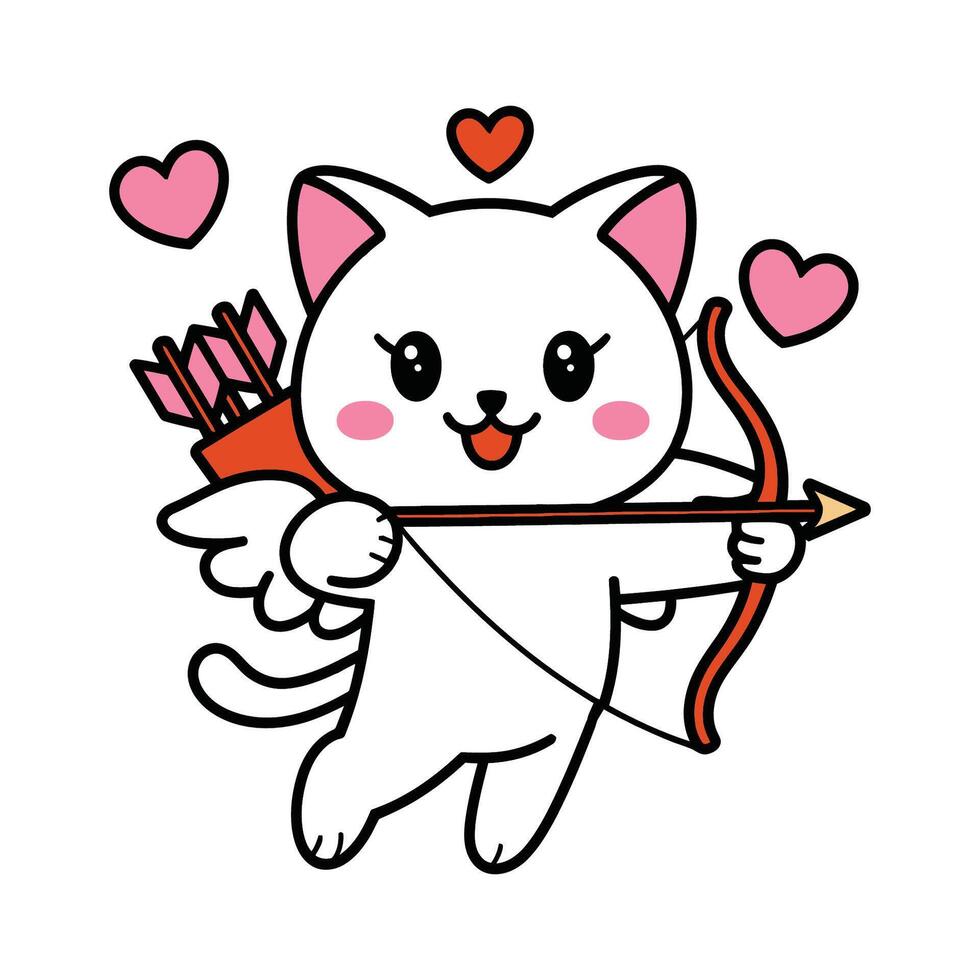 Cupid Cat with Bow and Arrow Illustration vector
