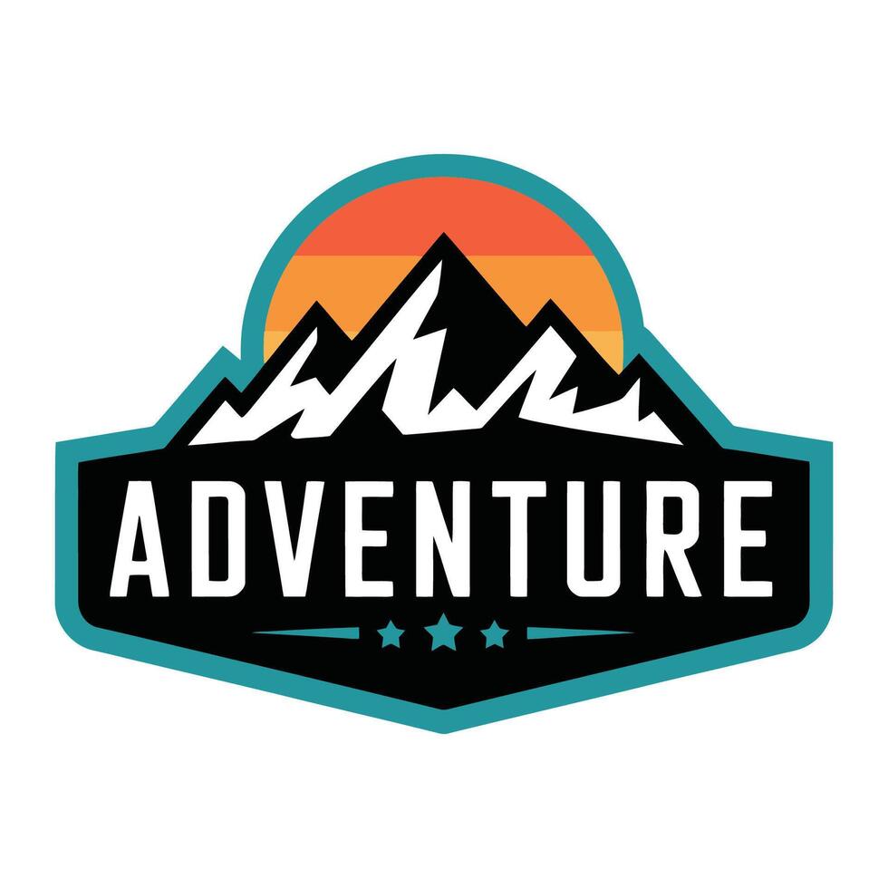 Adventure Badge with Mountain and Sunset vector