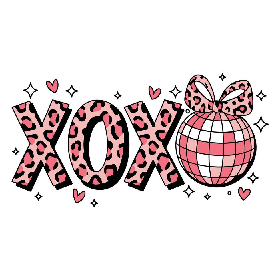 XOXO Leopard Print and Disco Ball Illustration vector
