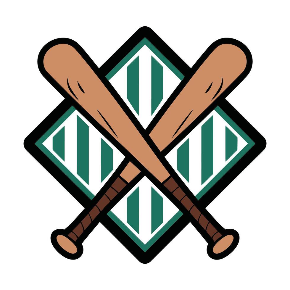 Crossed baseball bats with geometric field background illustration vector