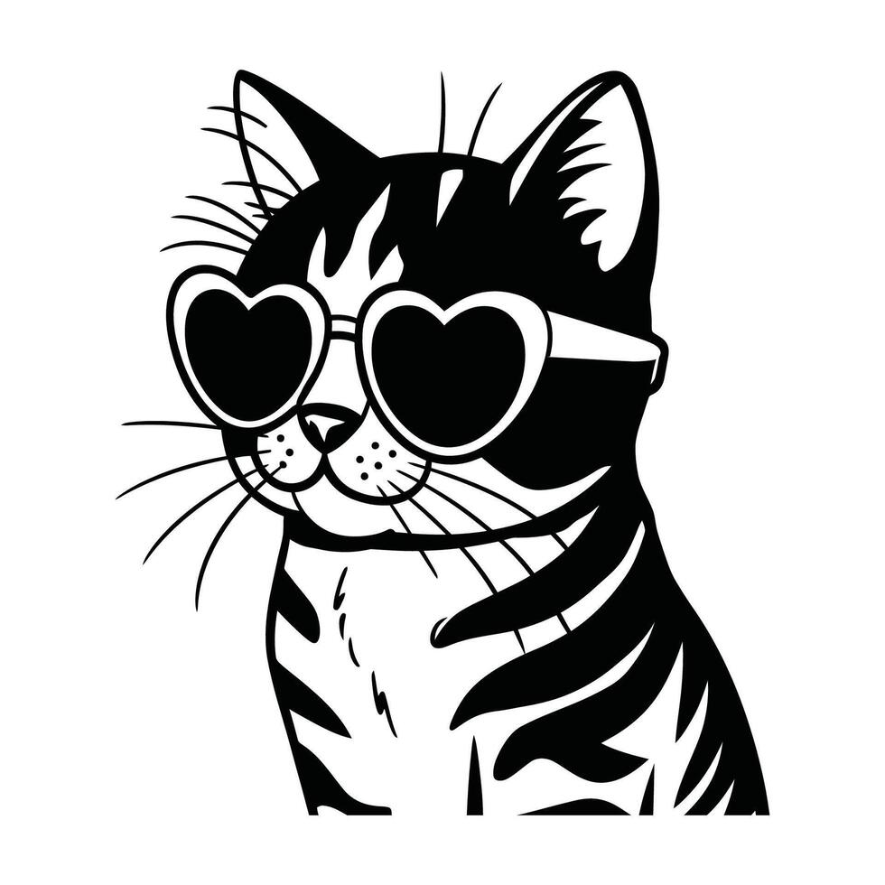 Stylish cat wearing heart sunglasses illustration vector