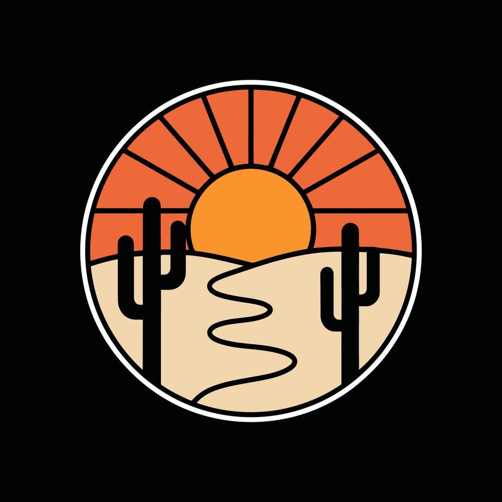 Desert Sunset Landscape Circular Illustration vector