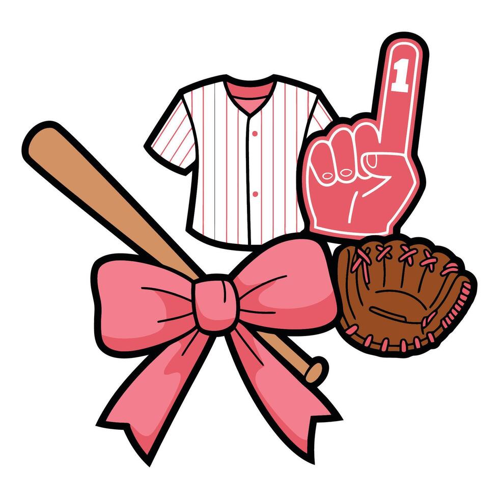 Baseball Essentials with Pink Bow Illustration vector