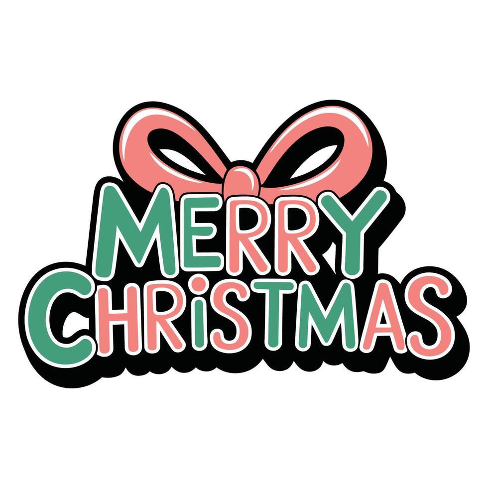 Merry Christmas Typography with Festive Bow Illustration vector