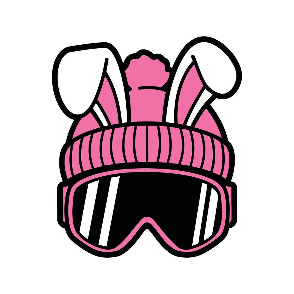 Bunny ears winter hat with ski goggles illustration vector