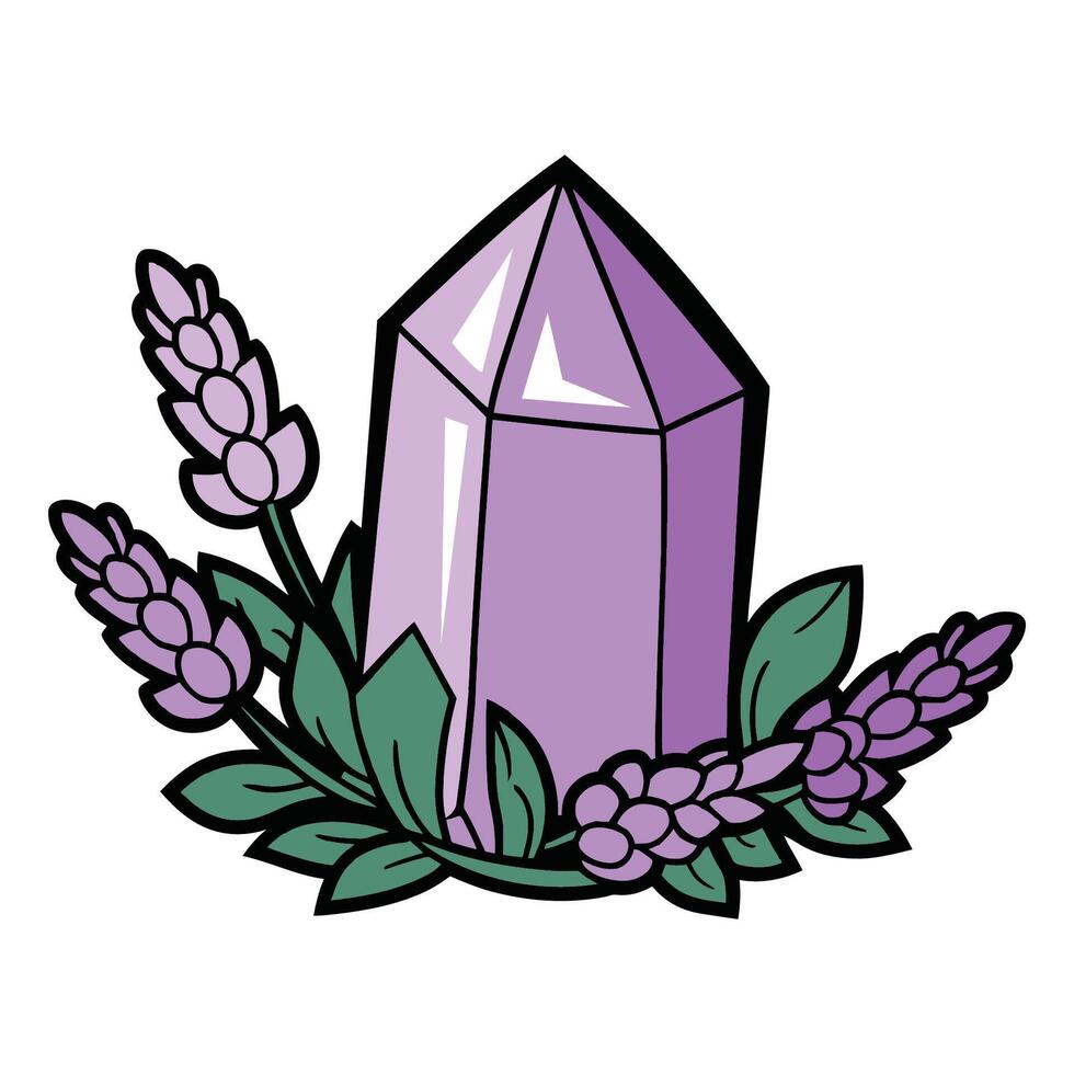 Purple Crystal with Lavender Flowers Illustration vector
