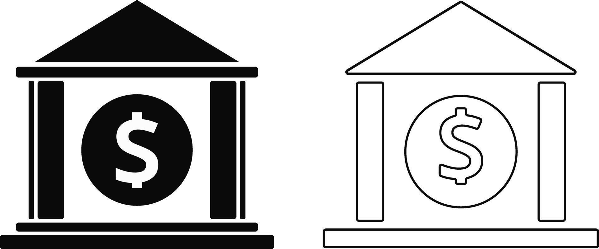 bank icon set. Government building sign. bank with dollar buttons. Historic building sign vector