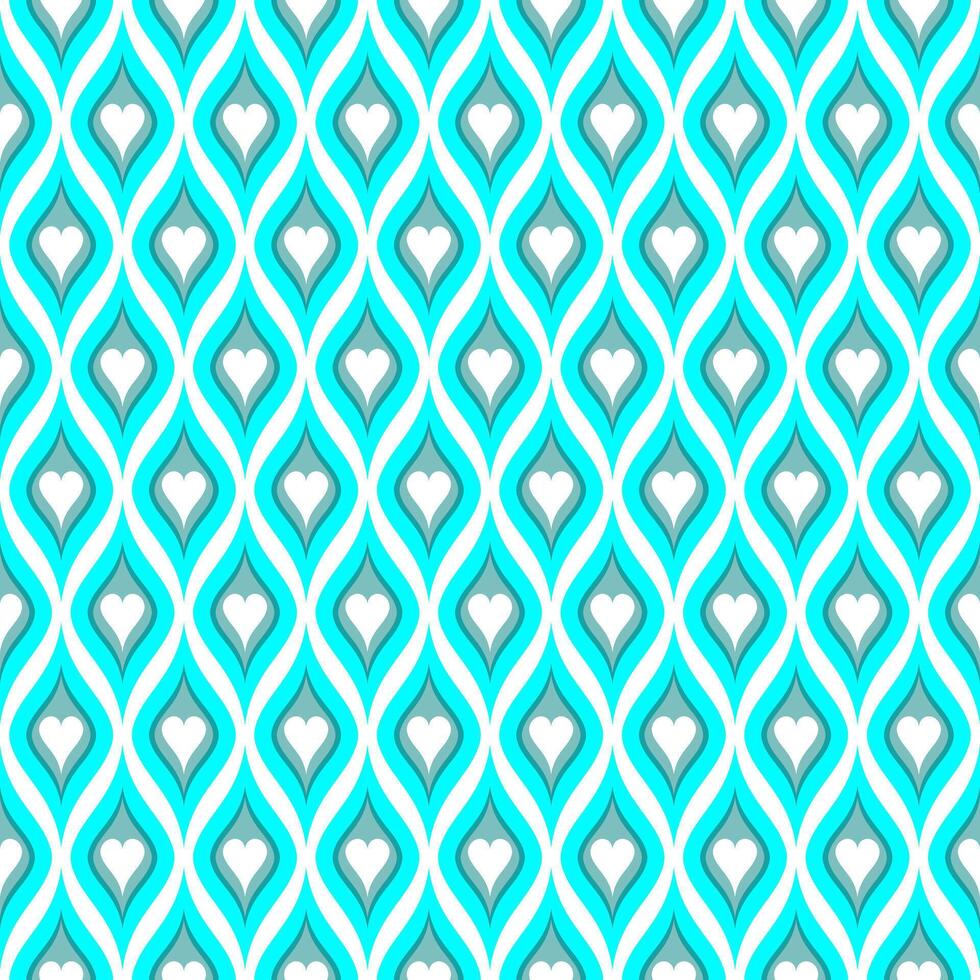 Seamless pattern. Background with blue hearts and waves. vector