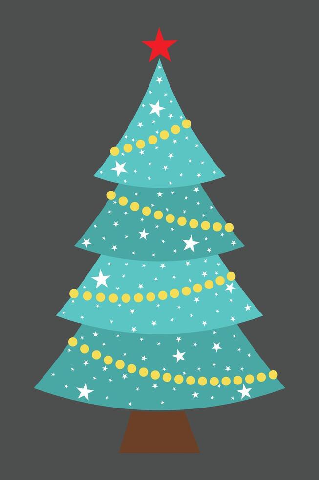 Beautiful Sparkling Christmas Tree With Stars And Balls Ornaments vector
