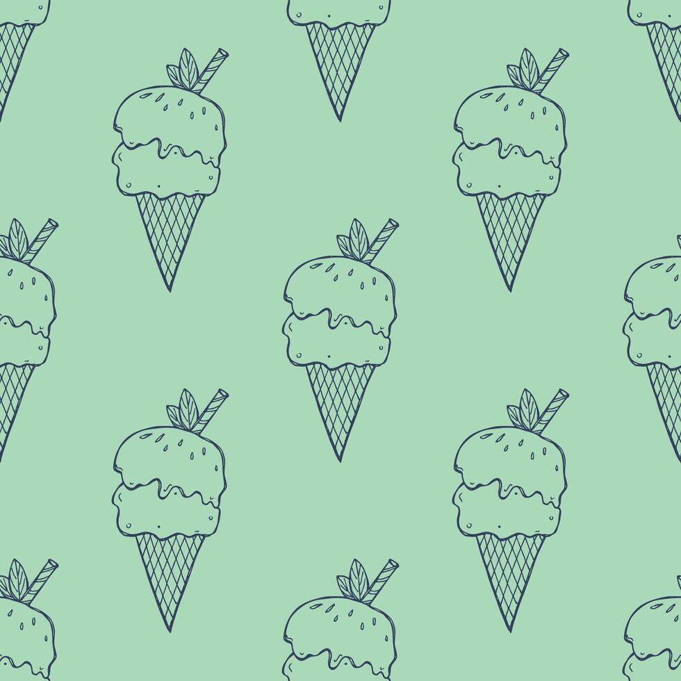 Seamless pattern with ice cream doodle for decorative print, wrapping paper, greeting cards, wallpaper and fabric vector
