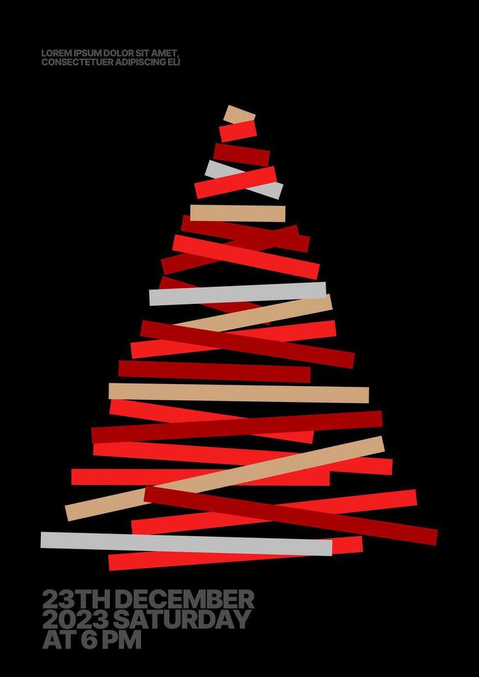 Layout with abstract Christmas tree for flyer, greeting card, poster, banner, Christmas party invite. Happy New Year and Merry Christmas. Christmas tree made of geometric shapes. vector