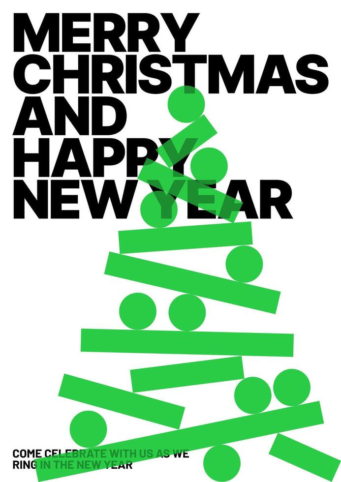 Layout template with abstract Christmas tree for poster, banner, Christmas party invite. Happy New Year and Merry Christmas. Christmas tree made of geometric shapes. vector