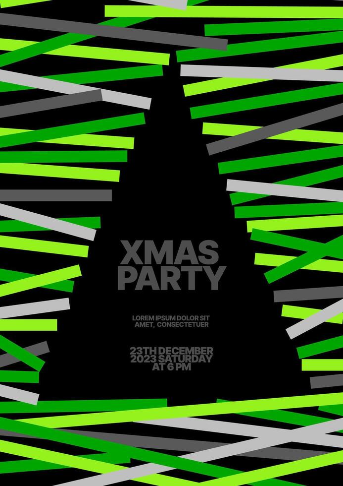 Layout template with Christmas tree for flyer, greeting card, poster, banner, Christmas party invite. Happy New Year and Merry Christmas. Christmas tree made of geometric shapes. vector