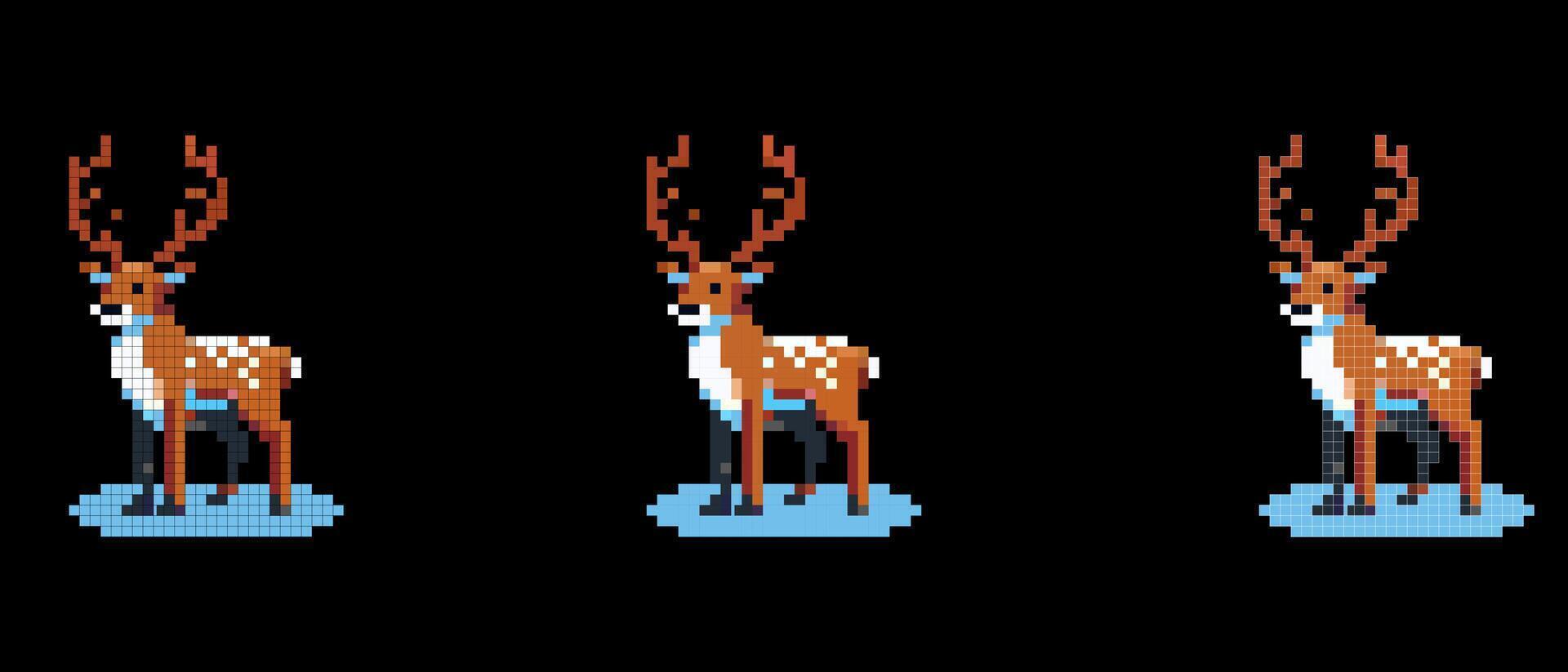 Pixel deer with big antlers on black background. vector