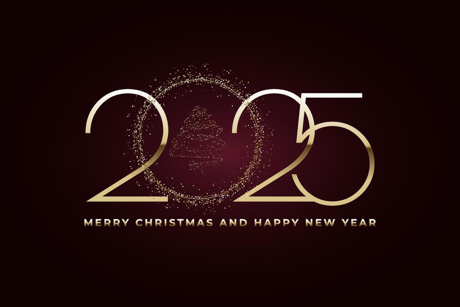 Merry Christmas And Happy New Year 2025 Gold Glitter Banner Background. vector