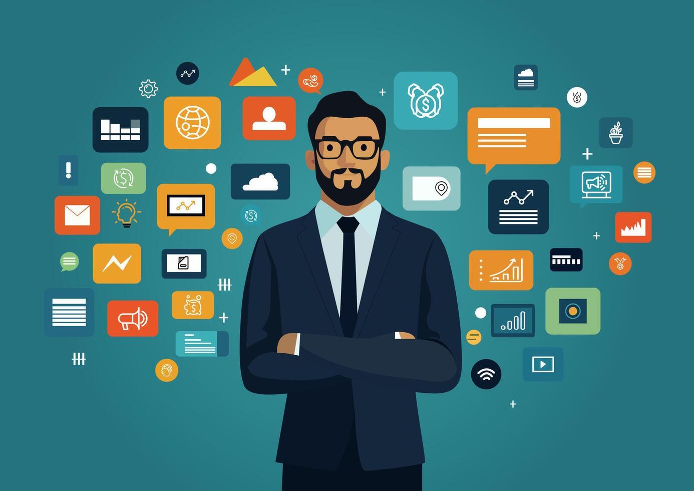 A people thinking ideas, plans and reports on business. vector
