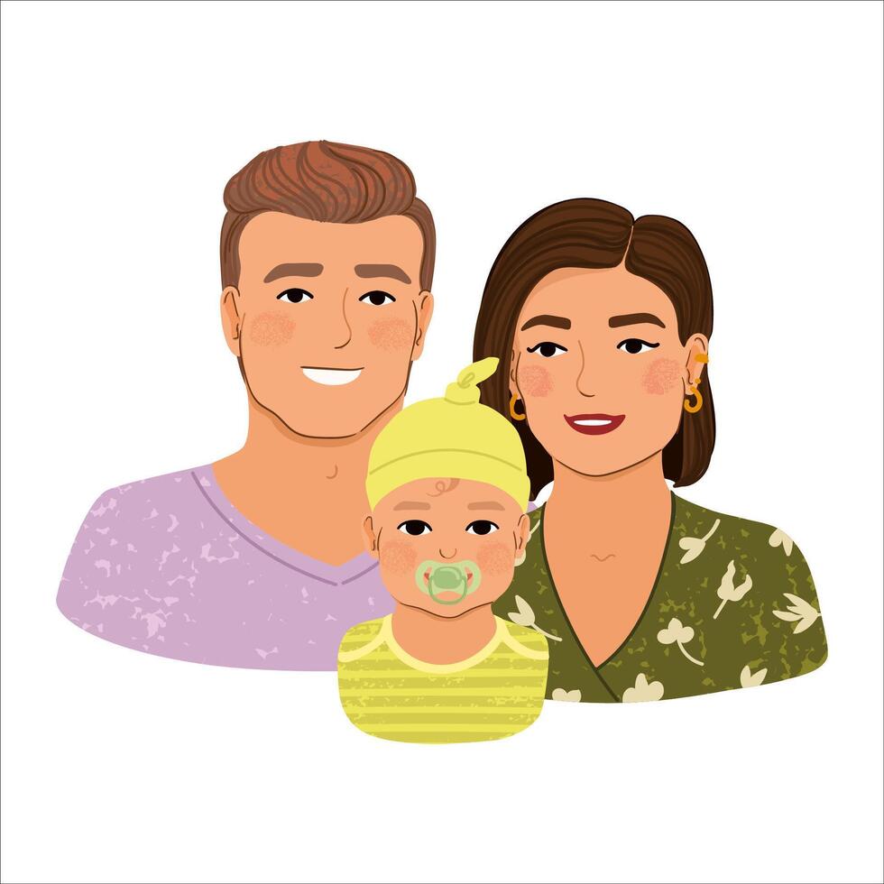 Colorful Illustration of Family with Newborn Isolated on White Background vector