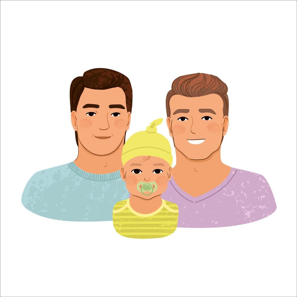 Colorful Illustration of LGBT Family with Newborn Isolated on White Background vector
