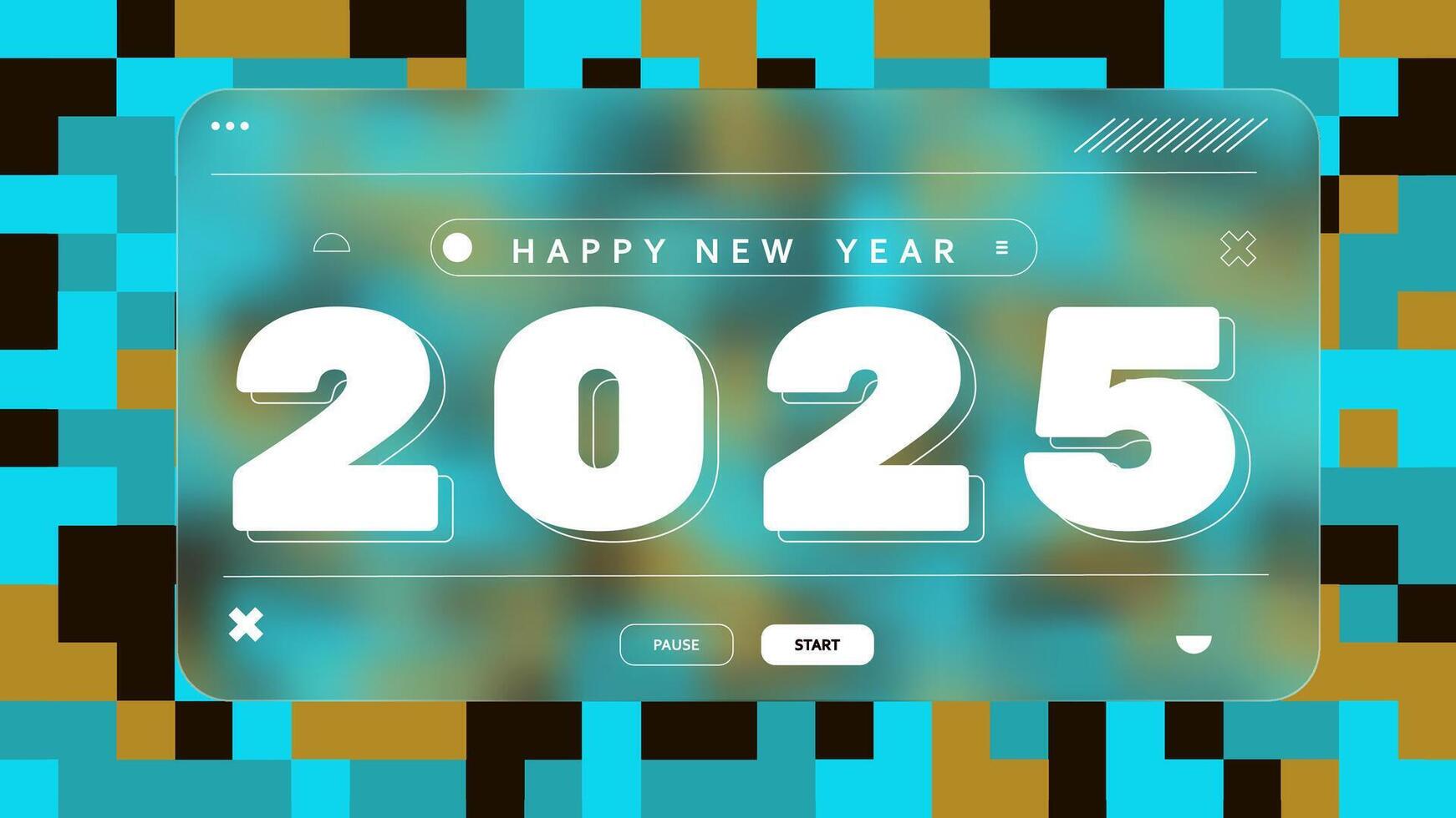 Template Pixel background happy new year 2025 design glassmorphism effect. vector
