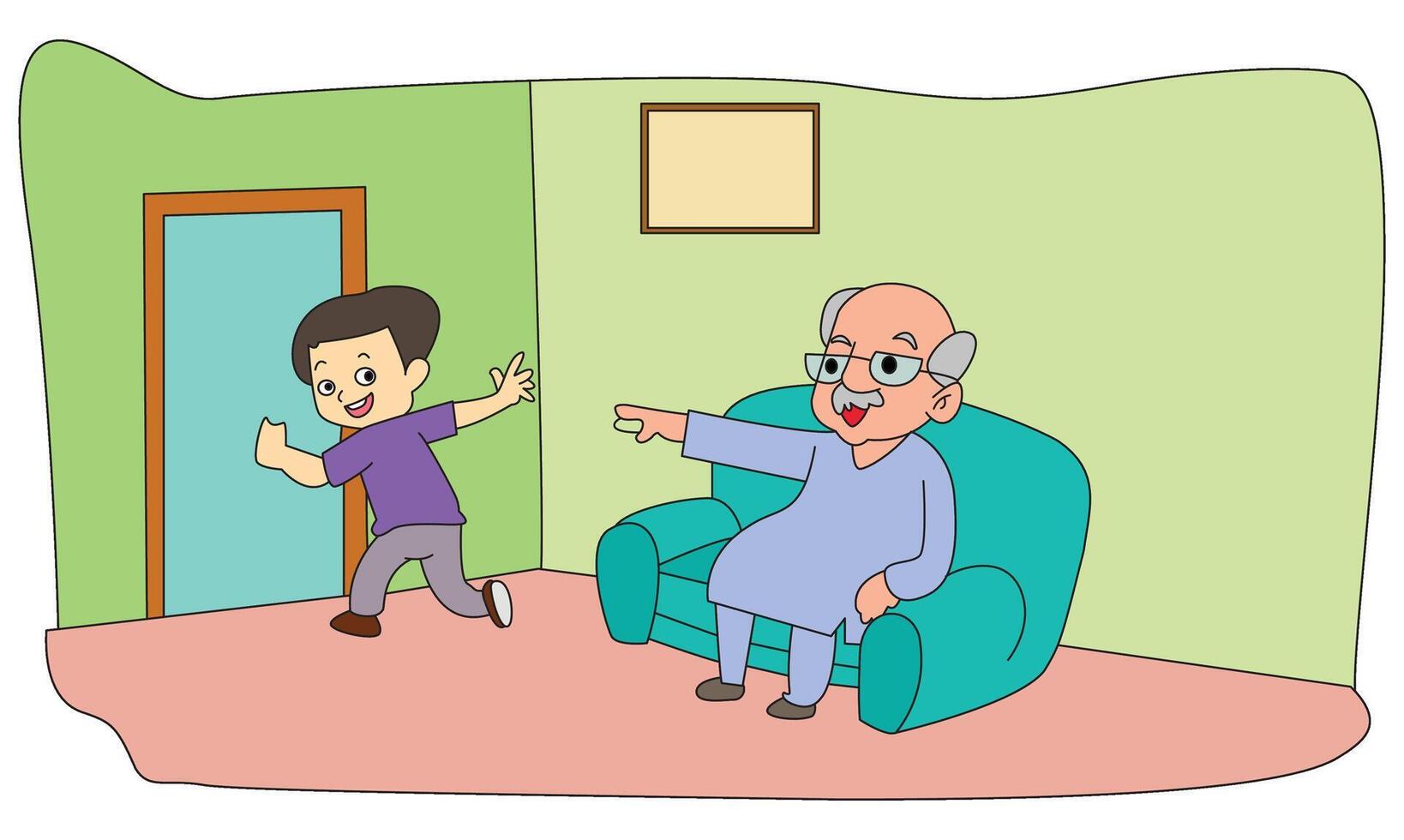 A boy saying bye to grandfather vector