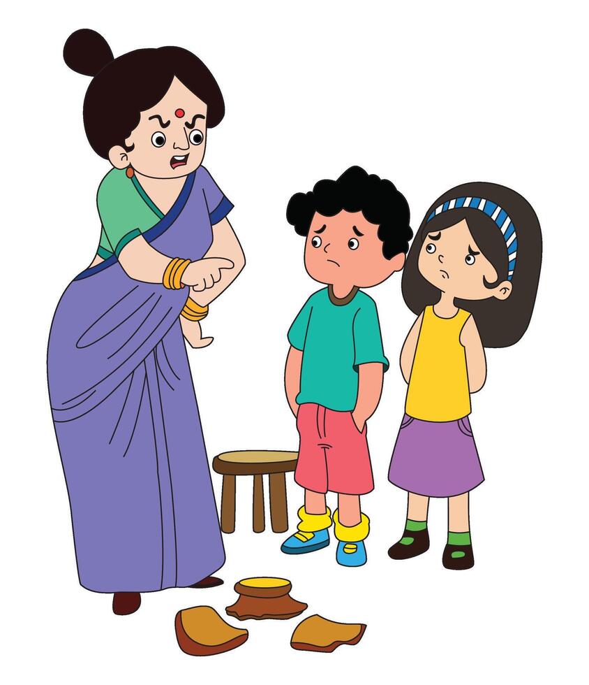 Mother shouted on their kids for misbehave vector