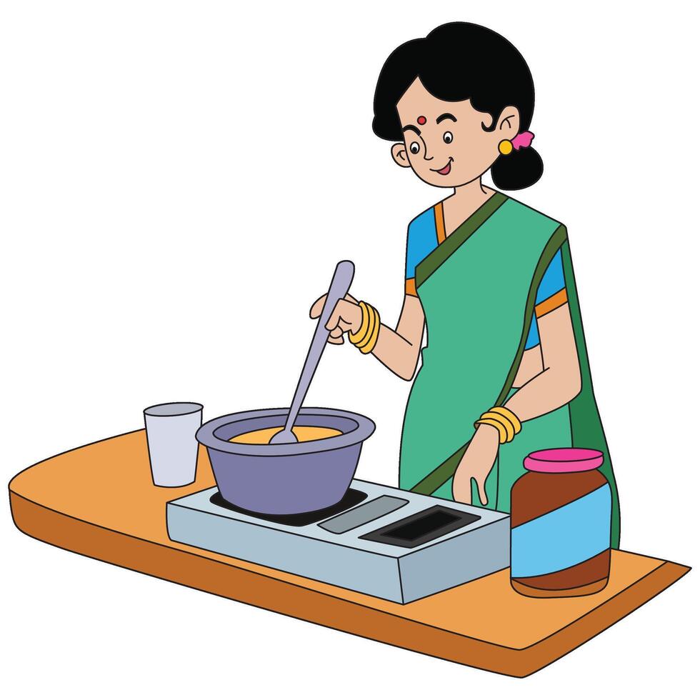 Mother cooking food on gas vecto vector