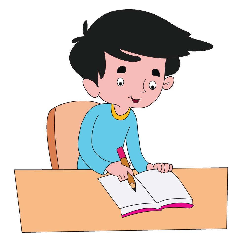 Cute boy studying while sitting on the chair vector
