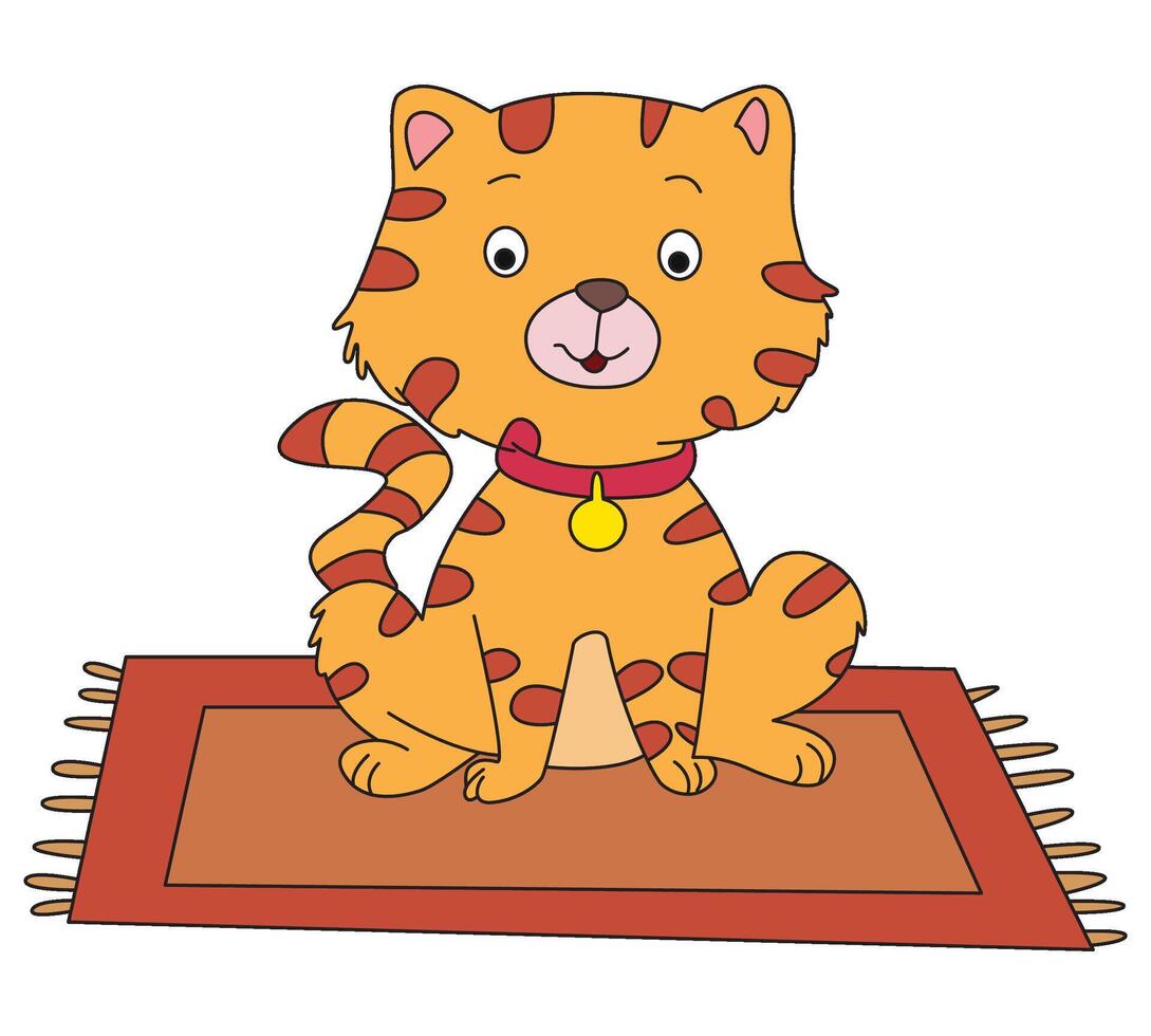 Cat sitting on mat isolated on a white background vector
