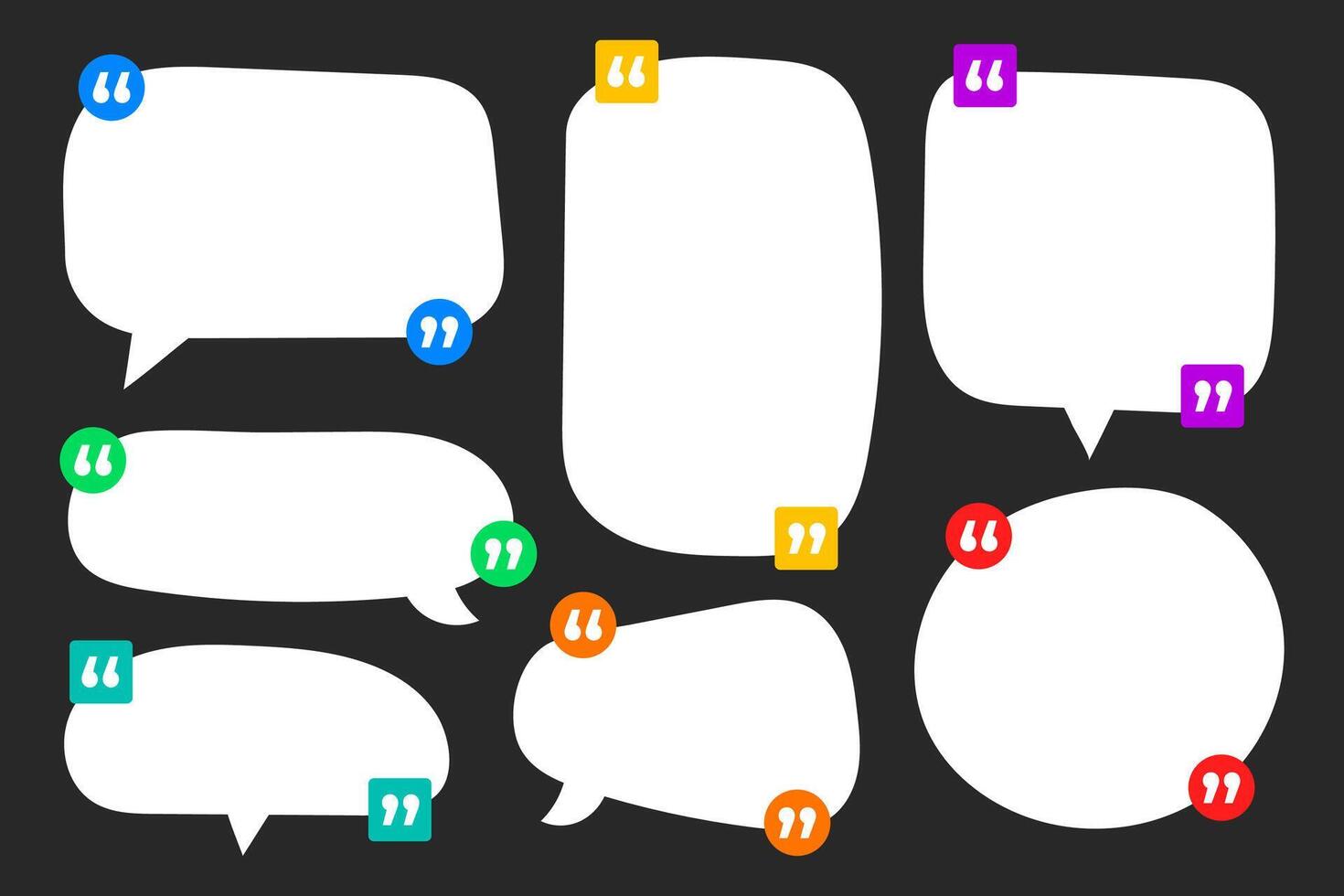 Set of communication quote box frame templates. Colorful speech bubble vector