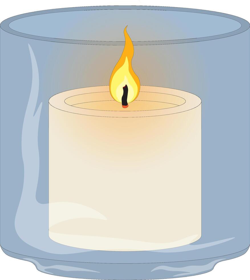 Candle in glass light holder illustration vector