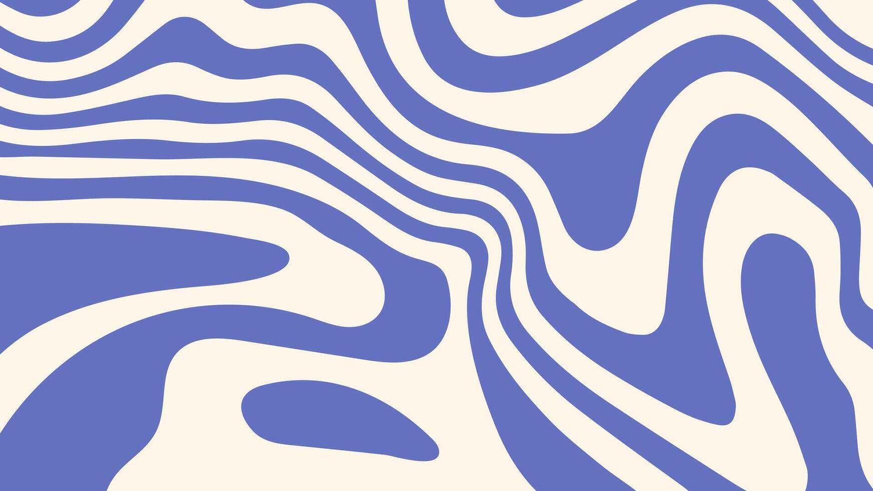 Wavy blue and beige abstract pattern. Psychedelic trippy retro background in groovy y2k style. Liquid marble or maze vector