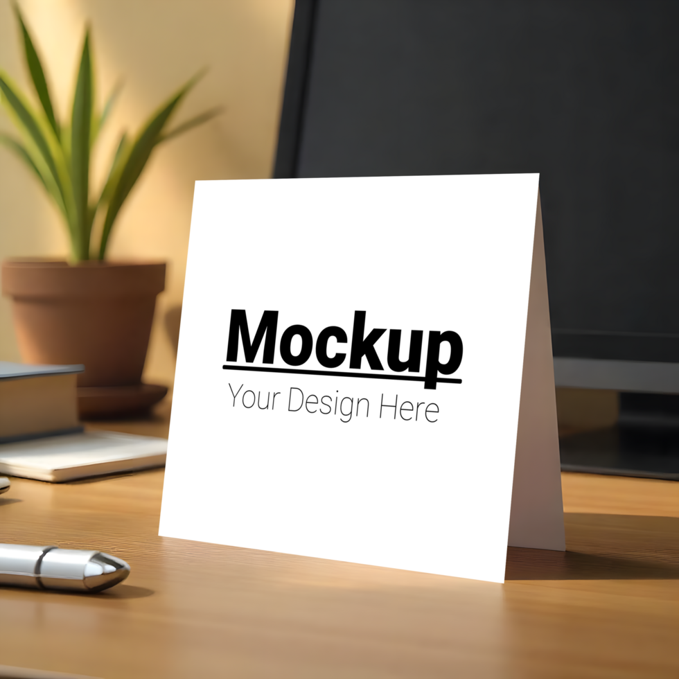 Greeting Card Mockup in Elegant Desktop Setting Design Ready psd