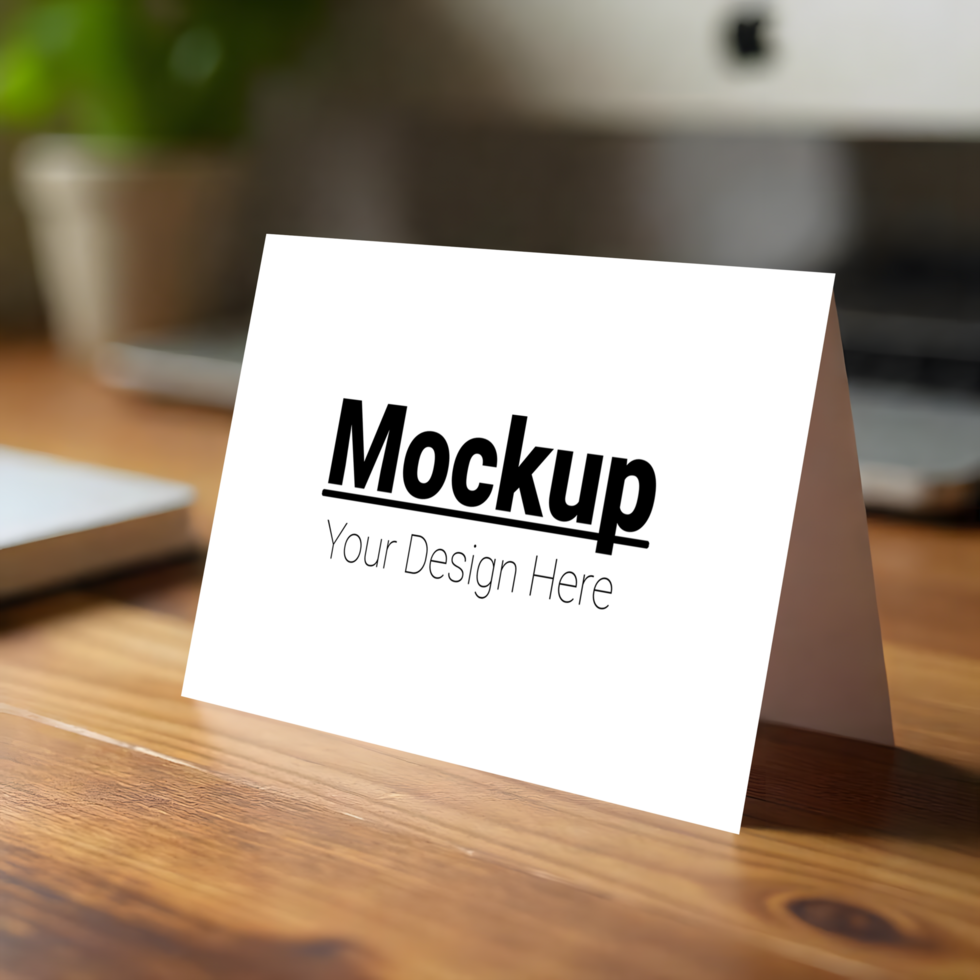 Customizable Greeting Card Mockup on Desktop for Your Design psd